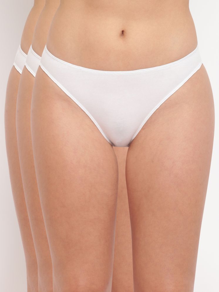     			BASIICS By La Intimo Pack of 3 Cotton Lycra Solid Women's Bikini ( White )