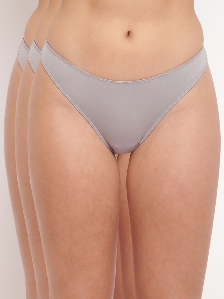     			BASIICS By La Intimo Pack of 3 Cotton Lycra Solid Women's Thongs ( Grey )