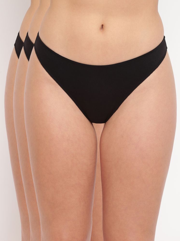     			BASIICS By La Intimo Pack of 3 Cotton Lycra Solid Women's Thongs ( Black )