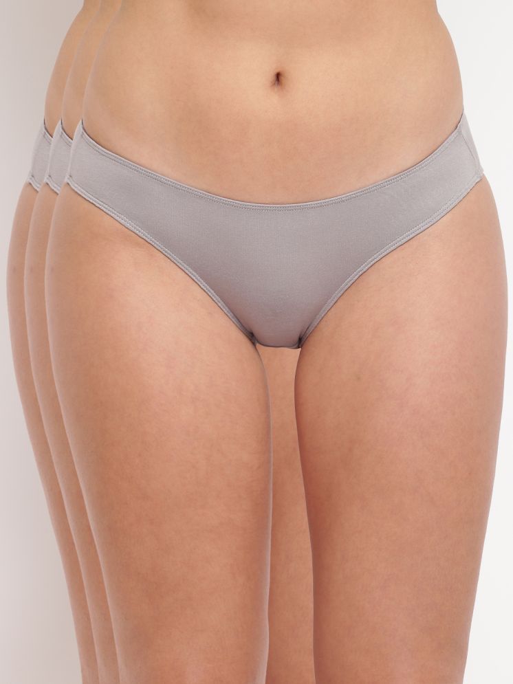     			BASIICS By La Intimo Pack of 3 Cotton Lycra Solid Women's Bikini ( Grey )