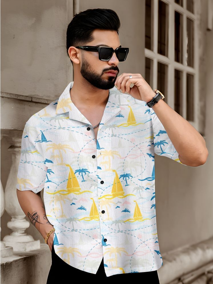     			Bombay Begum Poly Cotton Regular Fit Printed Half Sleeves Men's Casual Shirt - White ( Pack of 1 )