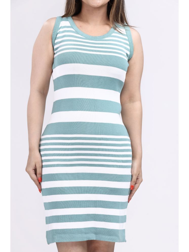     			FEVERFEW Cotton Striped Above Knee Women's Bodycon Dress - Green ( Pack of 1 )