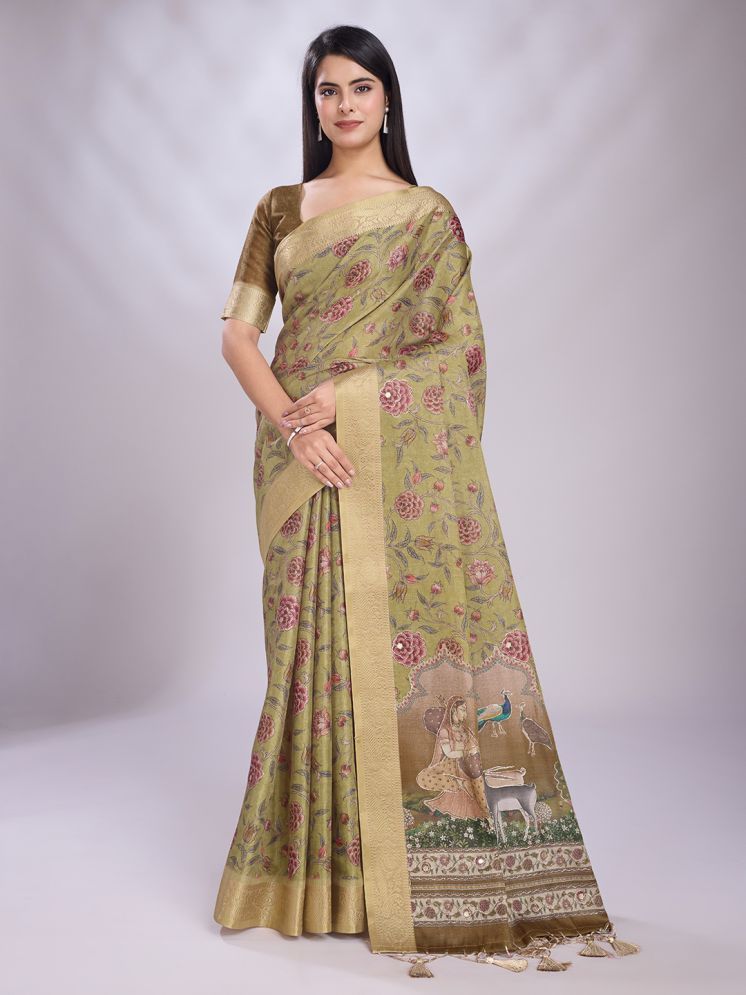     			Rekha Maniyar Cotton Printed Saree With Blouse Piece - Green ( Pack of 1 )