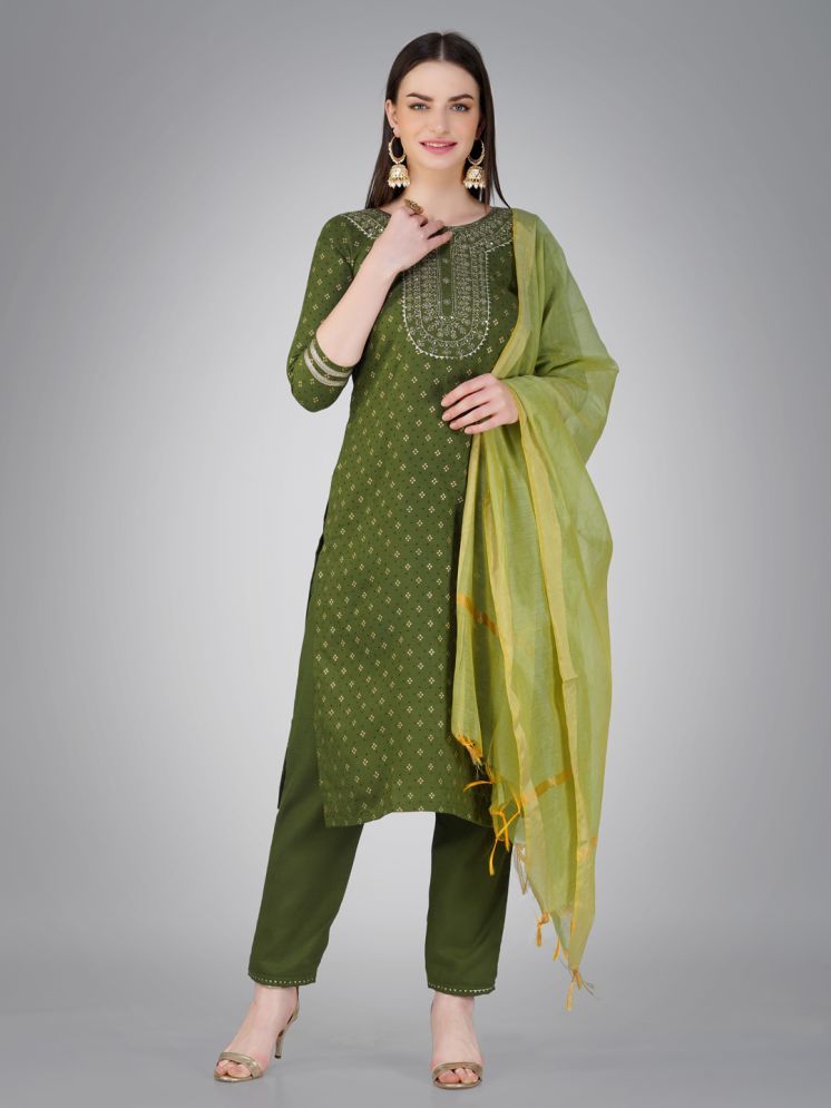     			SILK SUTRA Cotton Blend Embroidered Kurti With Pants Women's Stitched Salwar Suit - Green ( Pack of 1 )