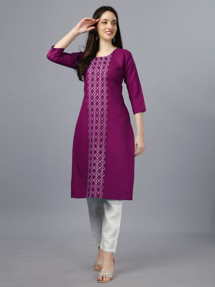     			SILK SUTRA Cotton Blend Embroidered Kurti With Pants Women's Stitched Salwar Suit - Purple ( Pack of 1 )