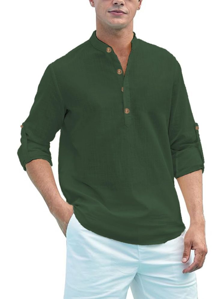     			UNI VIBE Dark Green Cotton Men's Shirt Style Kurta ( Pack of 1 )