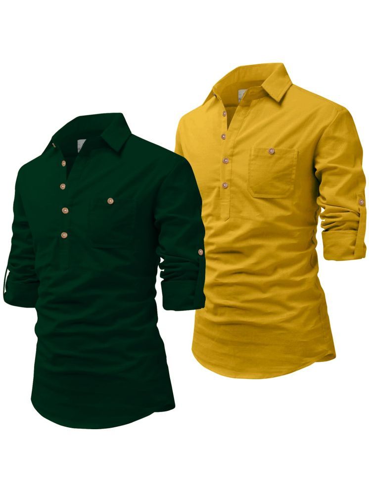     			UNI VIBE Green Cotton Blend Men's Shirt Style Kurta ( Pack of 2 )