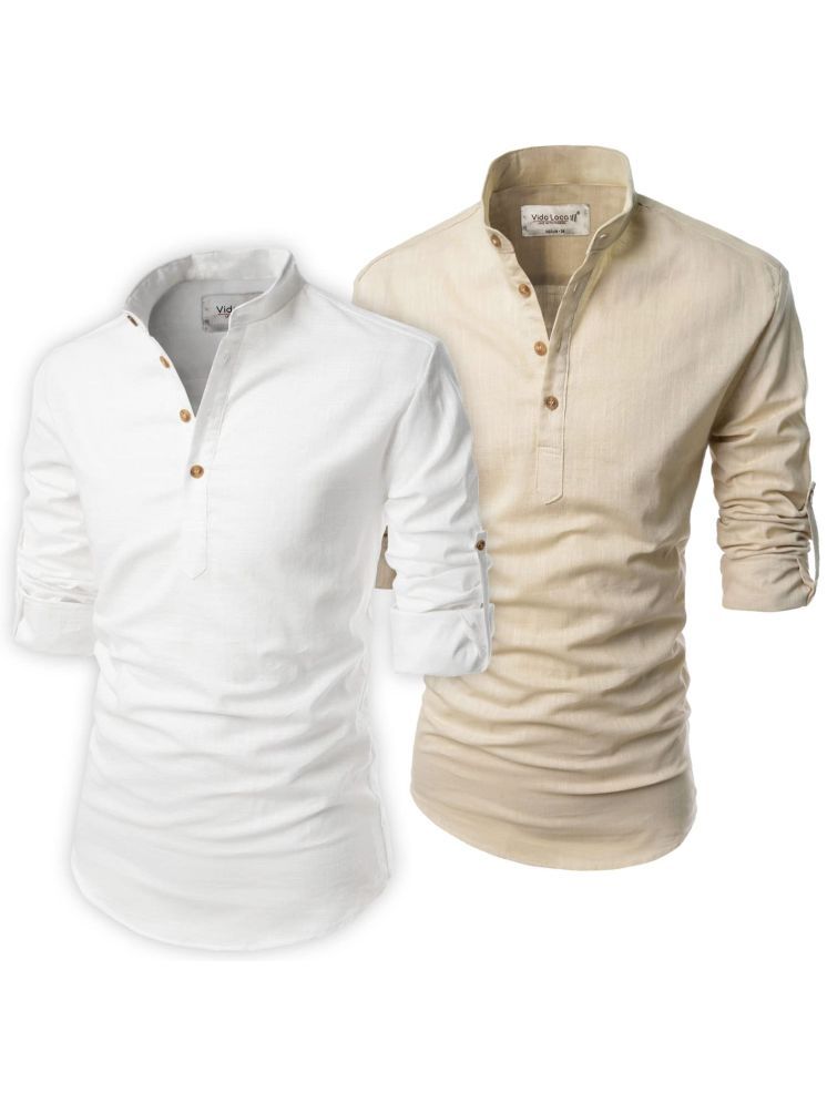     			UNI VIBE Off-White Cotton Blend Men's Shirt Style Kurta ( Pack of 2 )