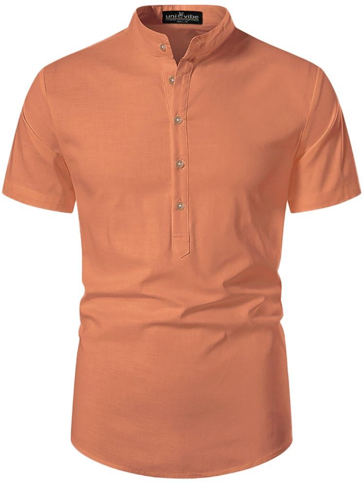     			UNI VIBE Orange Cotton Blend Men's Shirt Style Kurta ( Pack of 1 )