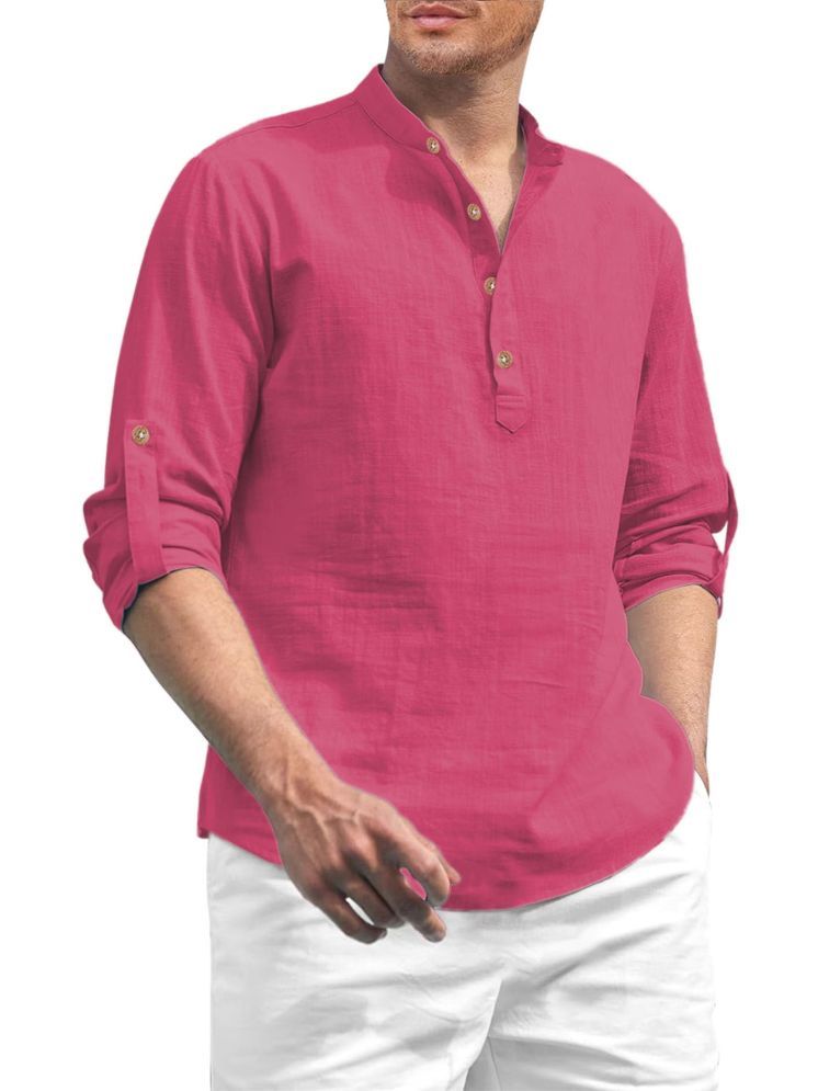     			UNI VIBE Pink Cotton Men's Shirt Style Kurta ( Pack of 1 )