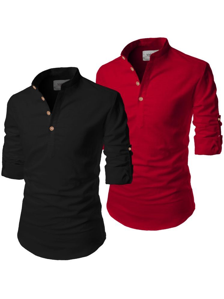     			UNI VIBE Red Cotton Blend Men's Shirt Style Kurta ( Pack of 2 )