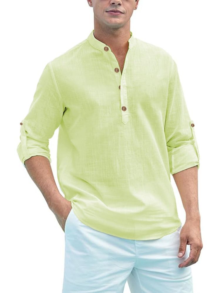     			UNI VIBE Sea Green Cotton Men's Shirt Style Kurta ( Pack of 1 )