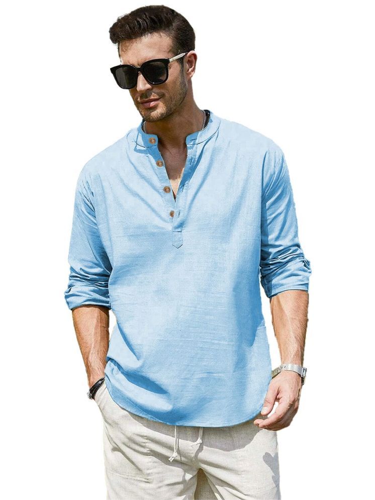     			UNI VIBE Sky Blue Cotton Men's Shirt Style Kurta ( Pack of 1 )