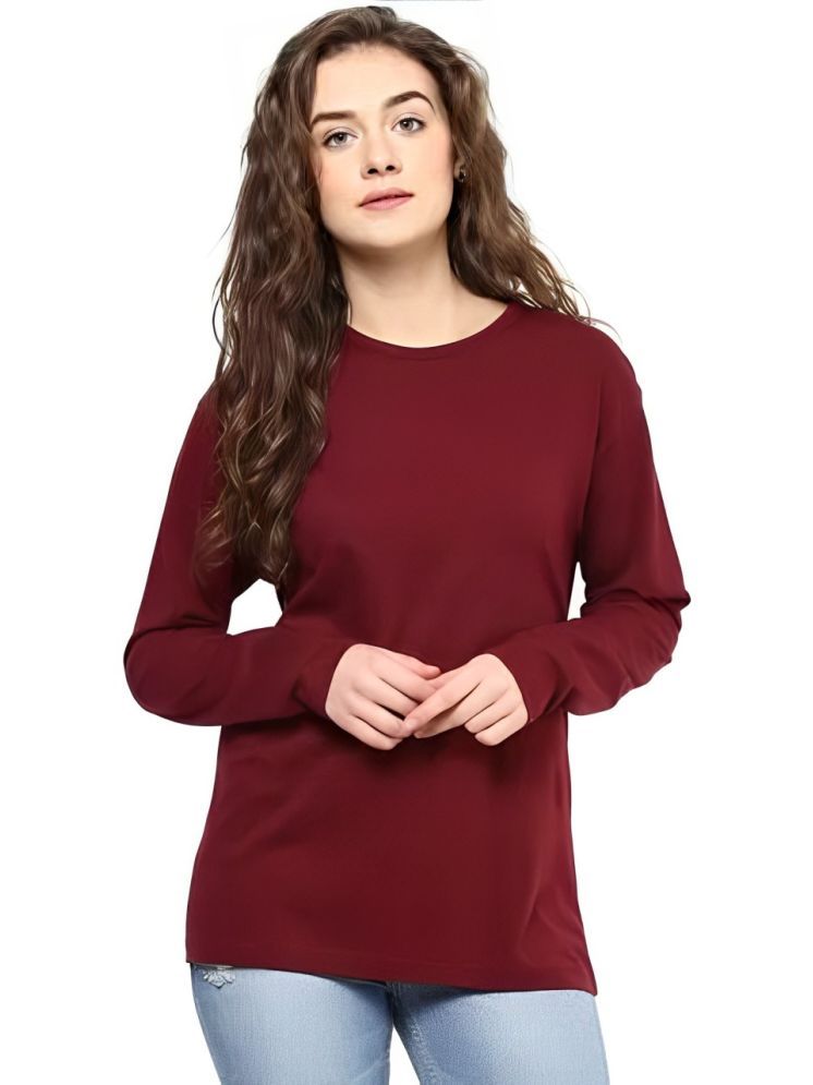     			plusperfaction Maroon Cotton Blend Regular Fit Women's T-Shirt ( Pack of 1 )