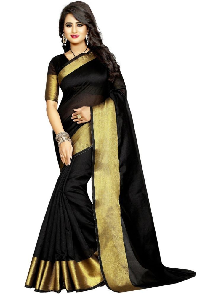     			Alka Fashion Cotton Solid Saree With Blouse Piece - Black ( Pack of 1 )