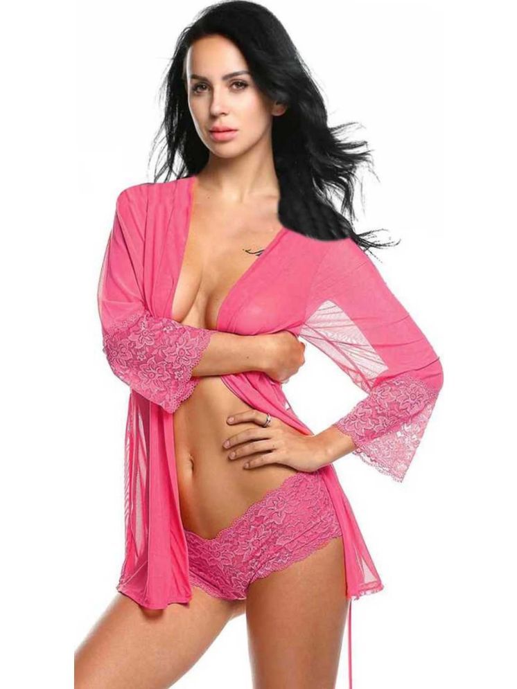     			Celosia Pink Net Women's Nightwear Robes ( Pack of 1 )