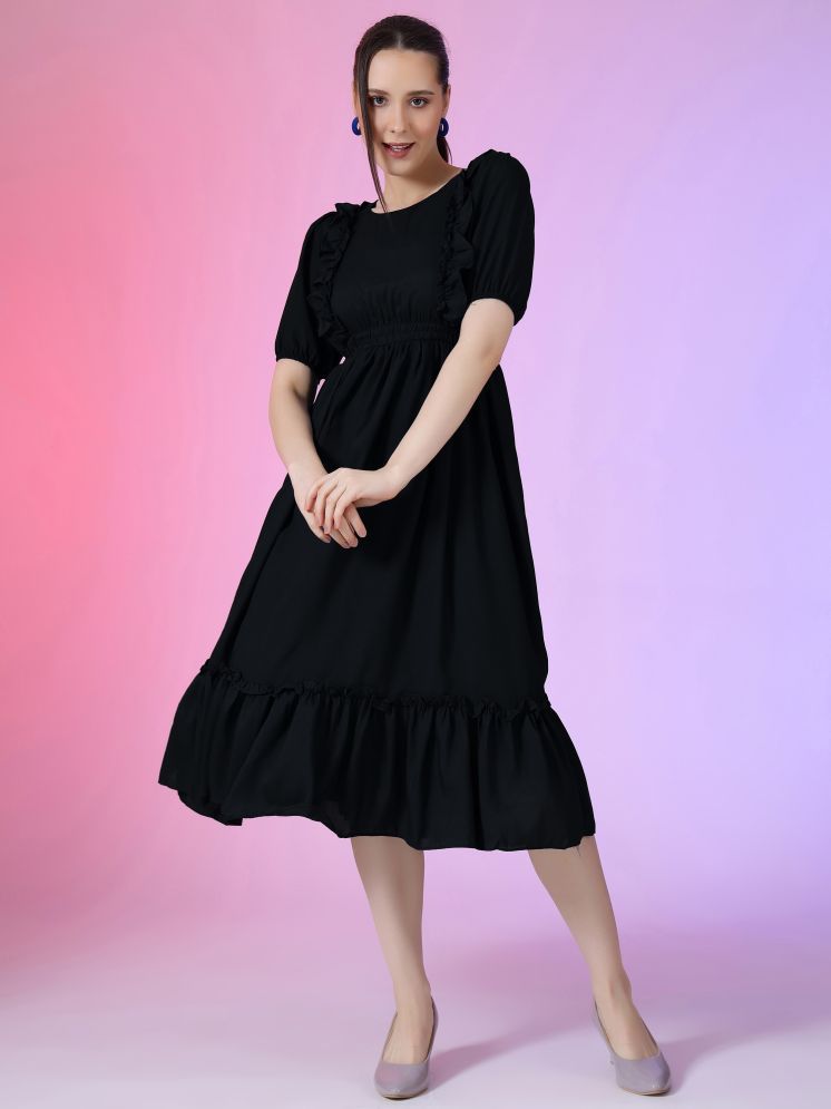     			JASH CREATION Polyester Solid Knee Length Women's Fit & Flare Dress - Black ( Pack of 1 )