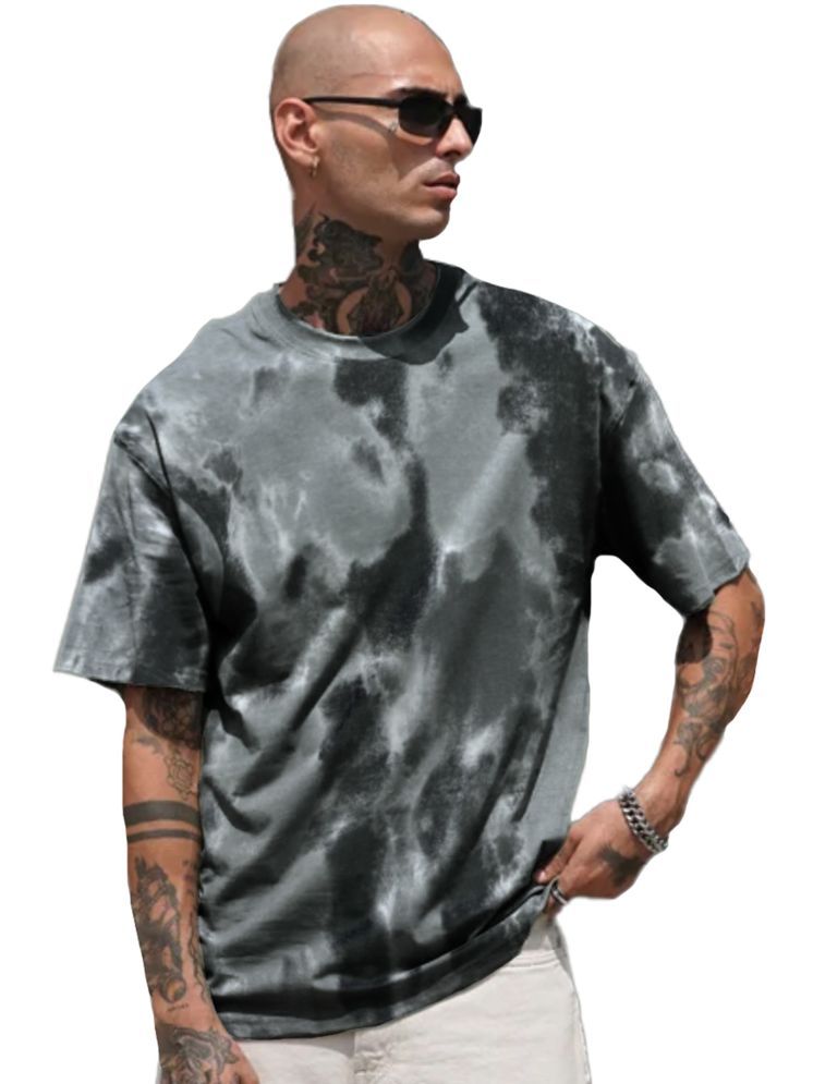     			Leotude Cotton Blend Oversized Fit Printed Half Sleeves Men's Round T-Shirt - Grey ( Pack of 1 )