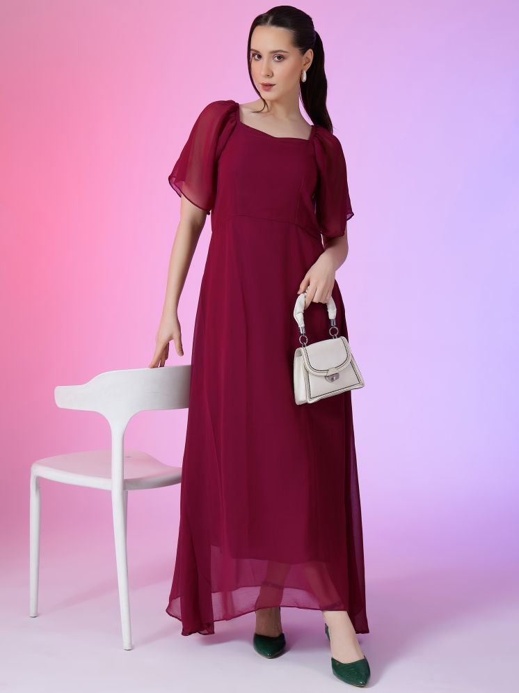     			RAIYANI FASHION Georgette Solid Ankle Length Women's Fit & Flare Dress - Wine ( Pack of 1 )