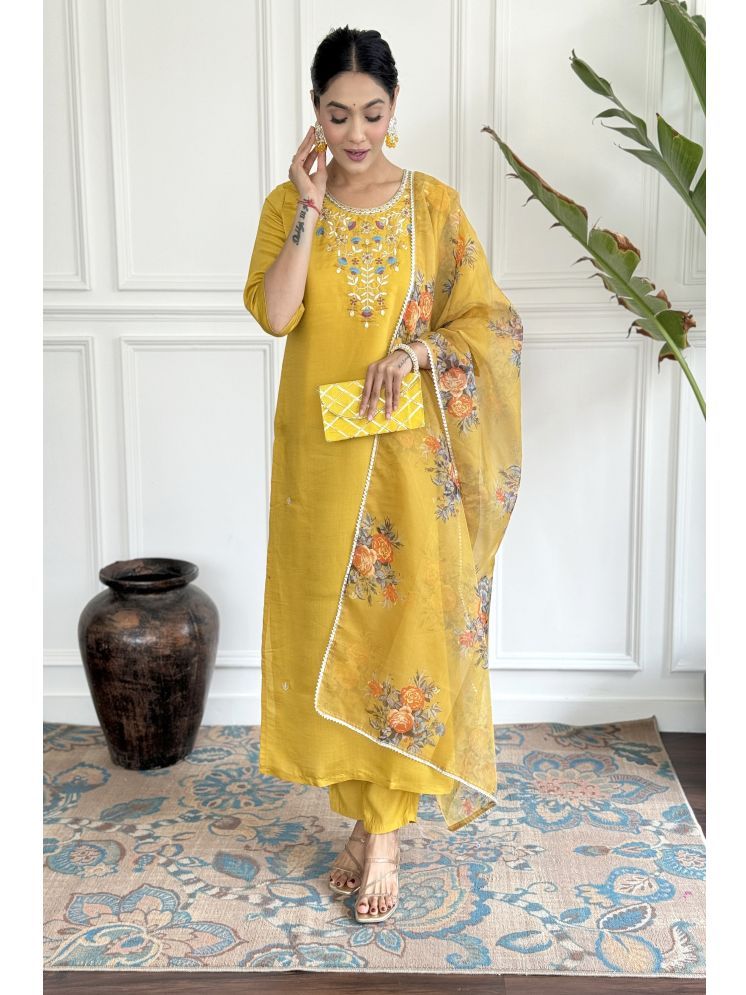     			SAREEKART FAB Viscose Printed Kurti With Pants Women's Stitched Salwar Suit - Yellow ( Pack of 1 )