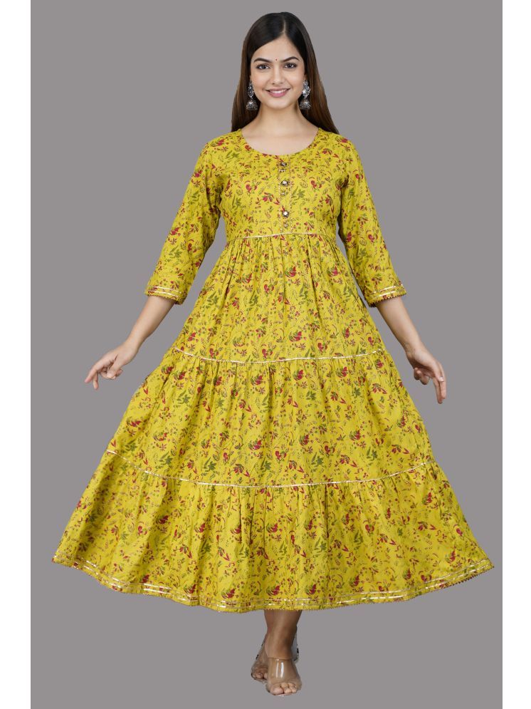     			Smien Cotton Blend Self Design Anarkali Women's Kurti - Yellow ( Pack of 1 )