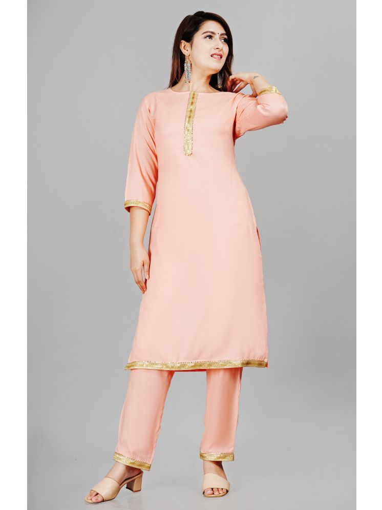     			Smien Viscose Self Design Kurti With Pants Women's Stitched Salwar Suit - Pink ( Pack of 1 )