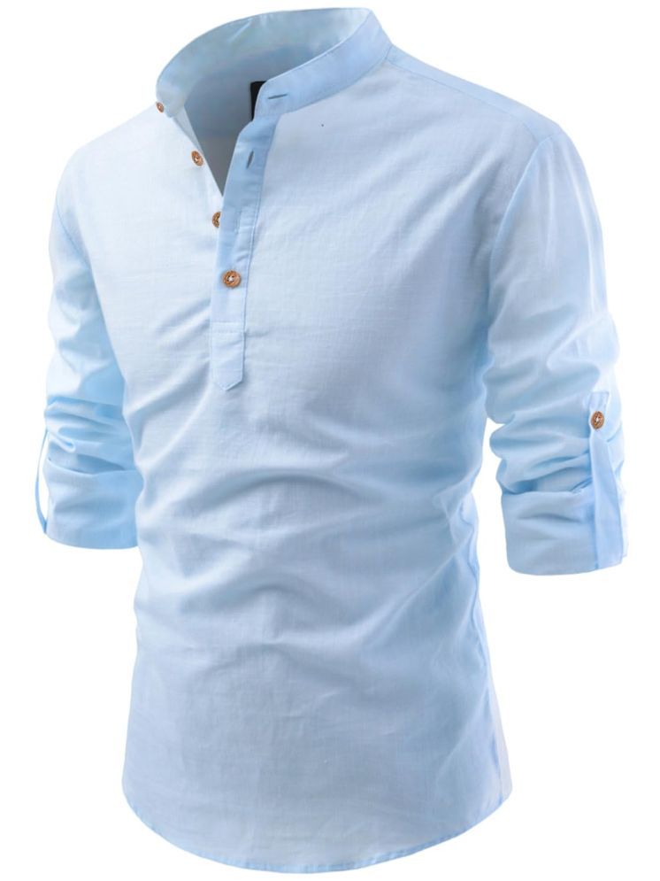     			UNI VIBE Sky Blue Cotton Blend Men's Shirt Style Kurta ( Pack of 1 )