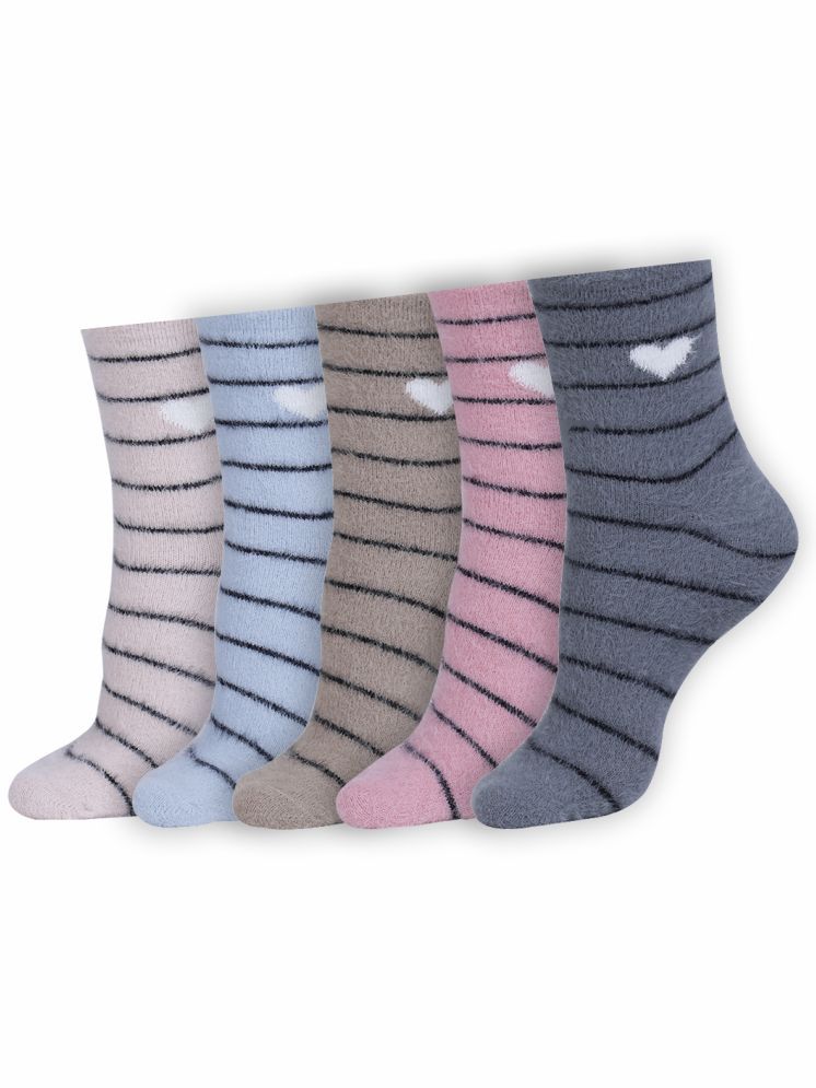     			Dollar Pack of 5 Woollen Women's Striped Mid Length Socks ( Multicolor )