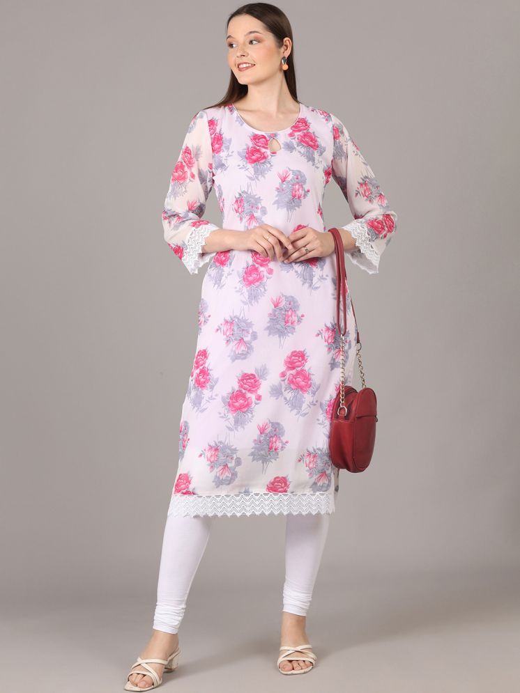     			FASHJONS 360 Georgette Printed Kurti With Pants Women's Stitched Salwar Suit - White ( Pack of 1 )