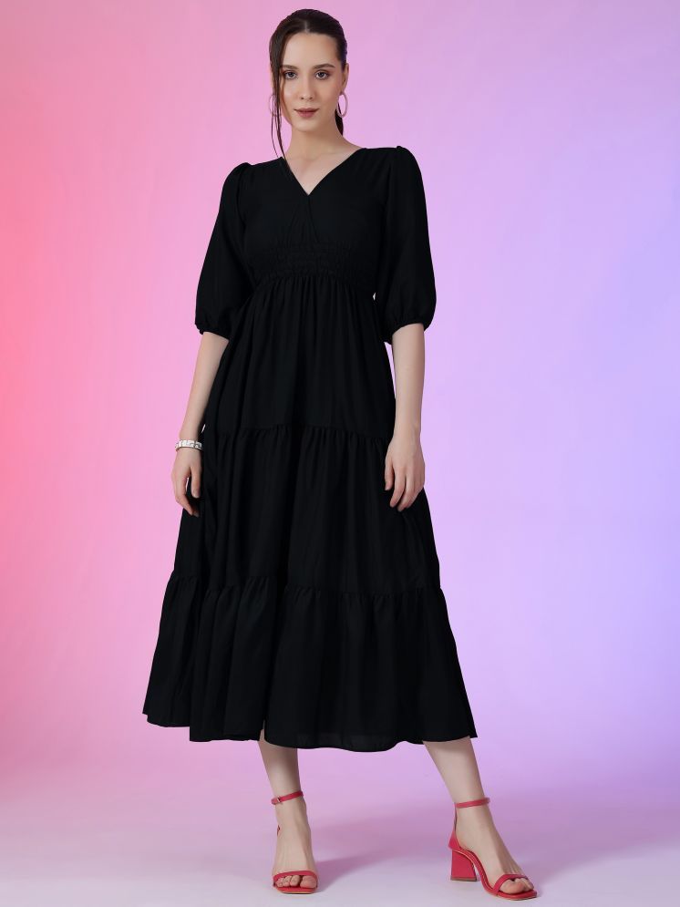     			Femvy Polyester Solid Full Length Women's Fit & Flare Dress - Black ( Pack of 1 )