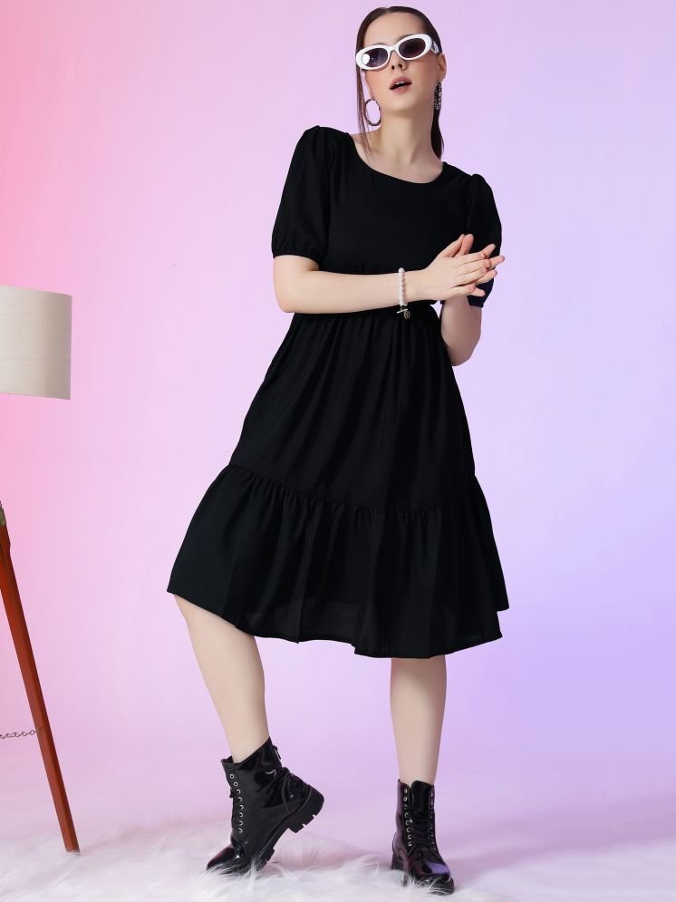     			Femvy Polyester Solid Knee Length Women's Fit & Flare Dress - Black ( Pack of 1 )