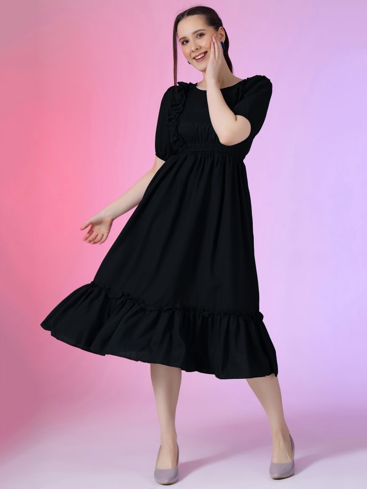     			Femvy Polyester Solid Knee Length Women's Fit & Flare Dress - Black ( Pack of 1 )