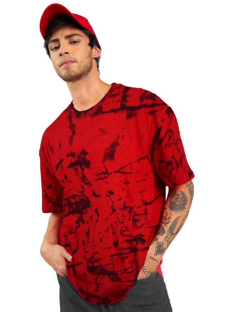     			Leotude Cotton Blend Oversized Fit Dyed Half Sleeves Men's Round T-Shirt - Red ( Pack of 1 )