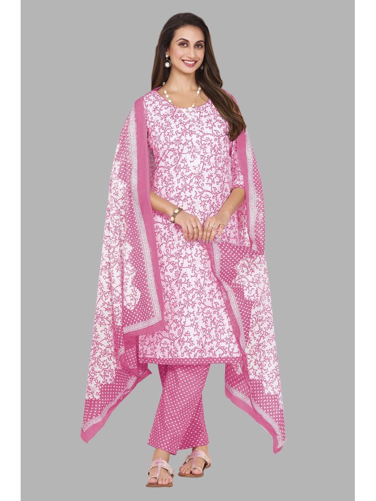     			shree jeenmata collection Cotton Printed Kurti With Pants Women's Stitched Salwar Suit - Pink ( Pack of 1 )