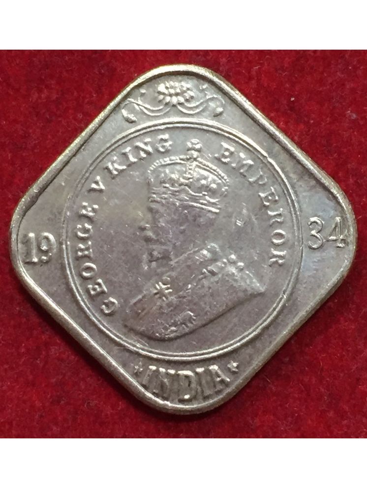     			1934 TWO ANNA GEORGE V BRITISH INDIA RARE DATE COIN