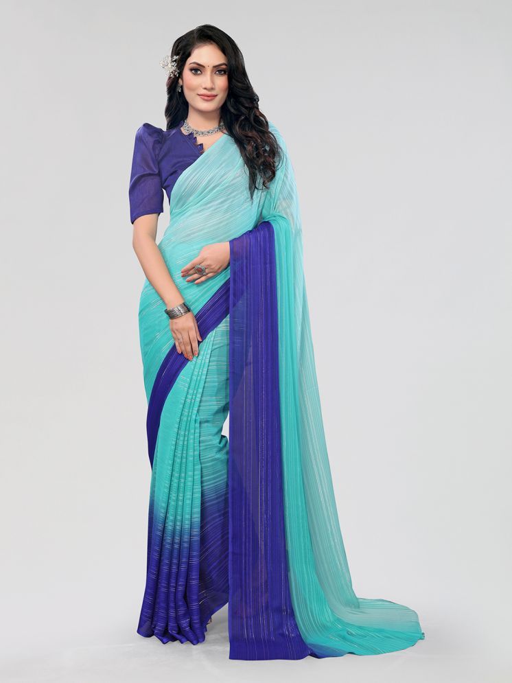     			ANAND SAREES Satin Dyed Saree With Blouse Piece - Blue ( Pack of 1 )