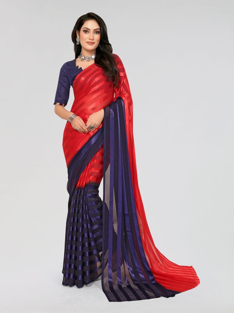     			ANAND SAREES Satin Striped Saree With Blouse Piece - Red ( Pack of 1 )