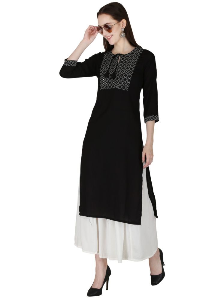     			CHICITY Rayon Embroidered Straight Women's Kurti - Black ( Pack of 1 )