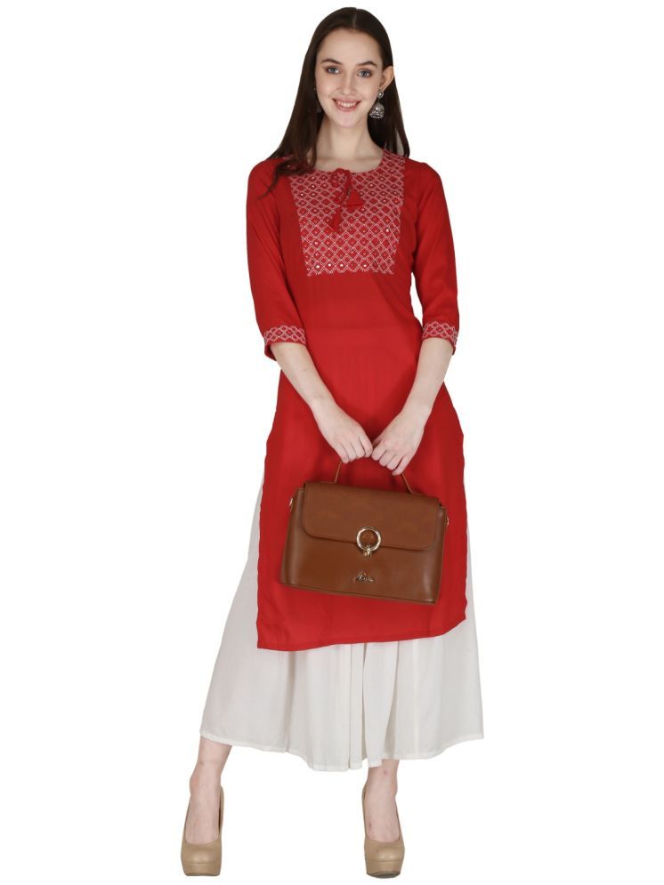     			CHICITY Rayon Embroidered Straight Women's Kurti - Red ( Pack of 1 )