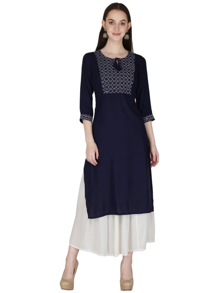     			CHICITY Rayon Embroidered Straight Women's Kurti - Blue ( Pack of 1 )