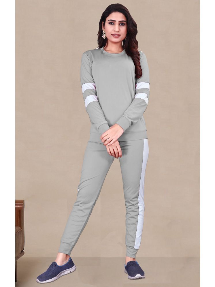     			DTR FASHION Grey Cotton Blend Colorblock Tracksuit - Pack of 1