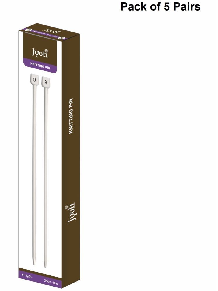     			Jyoti Knitting Pin - Aluminium (5 Pairs of Flat Knob of 10 Inches / 25cm of Size 9), Crafting Weaving Pins, Round Blunt Yarn Needles, Used for Sweaters, Scarves, and Woolen Fabrics - Pack of 5 Pairs