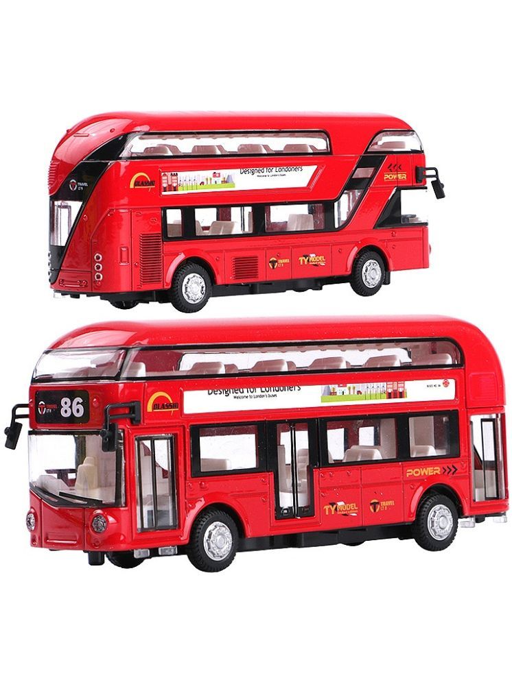     			PANSHUB Diecast Metal Bus Model Double Decker Bus London Toy Buses for Kids Pull Back Openable Doors with Light Sound