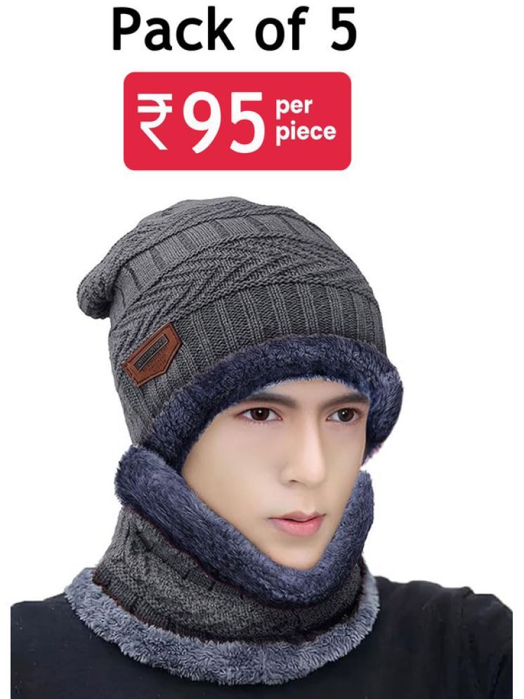     			Paryag Gray Woollen Men's Cap ( Pack of 5 )