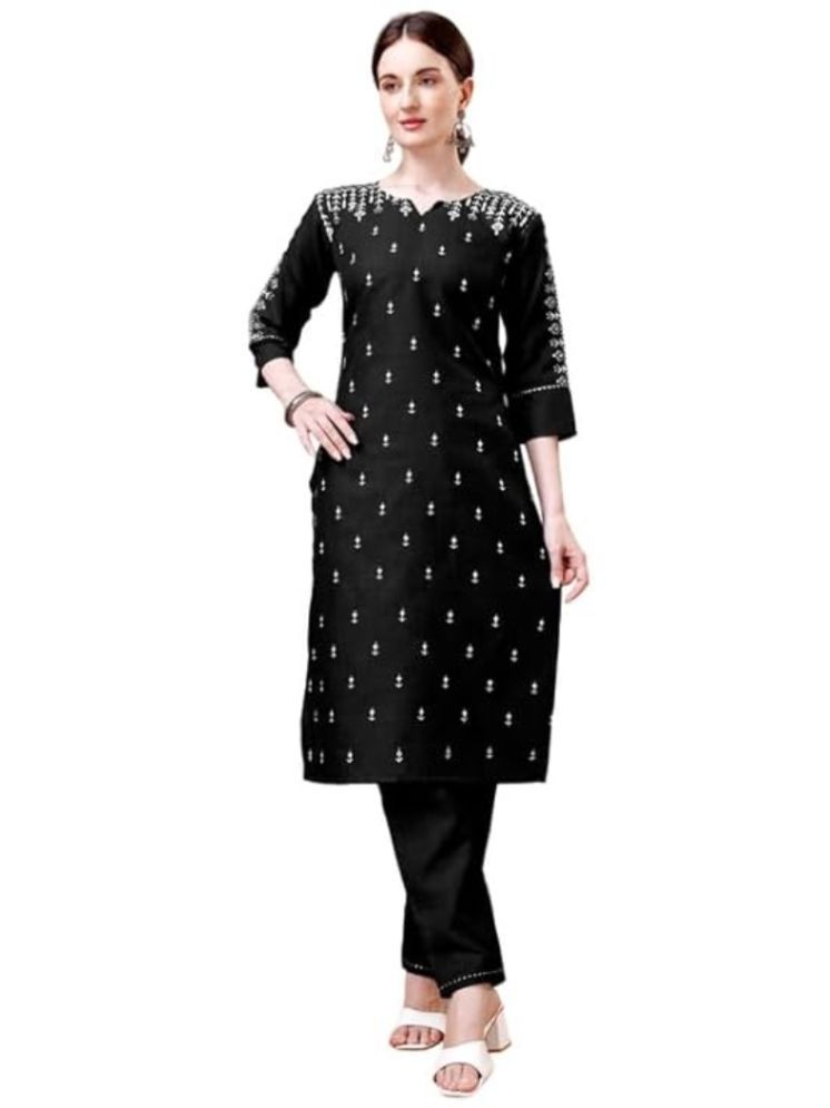     			SILK SUTRA Cotton Blend Embroidered Kurti With Pants Women's Stitched Salwar Suit - Black ( Pack of 1 )