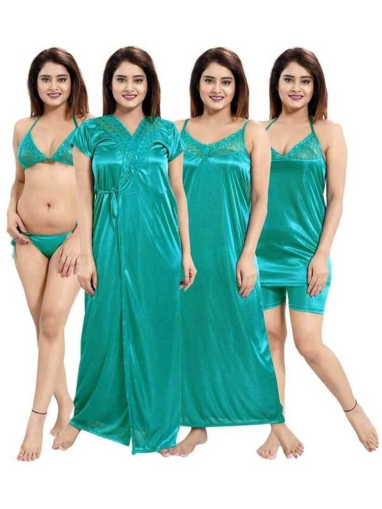     			Shikwa Green Satin Women's Nightwear Nighty & Night Gowns ( Pack of 1 )