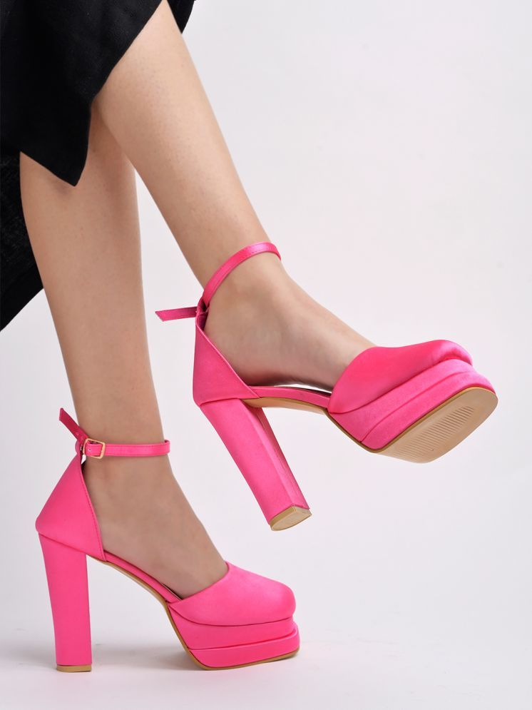     			Shoetopia Chunky Platform Pink High Heels For Girls