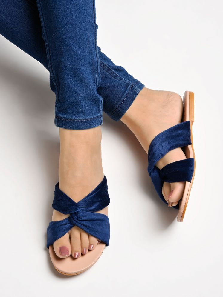     			Shoetopia Cross Strap Suede Blue Flats For Girls