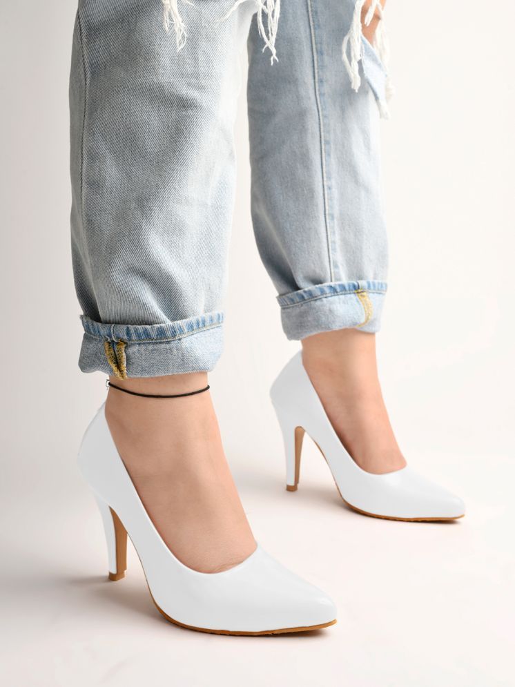     			Shoetopia High Heels Solid Patent White Pumps For Girls