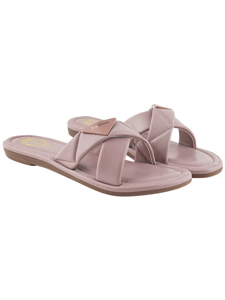     			Shoetopia Solid Cross Strap Mauve Flats For Girls